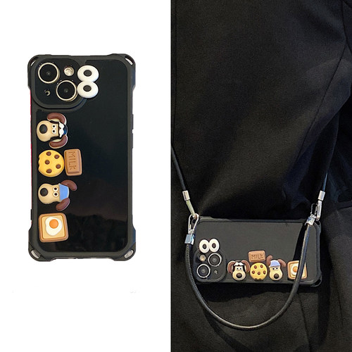 狗狗公仔适用苹果16promax手机壳iphon15plus立体14黑色13斜挎12可背带11日韩8四角防摔7斜跨xsmax硅胶se2女3