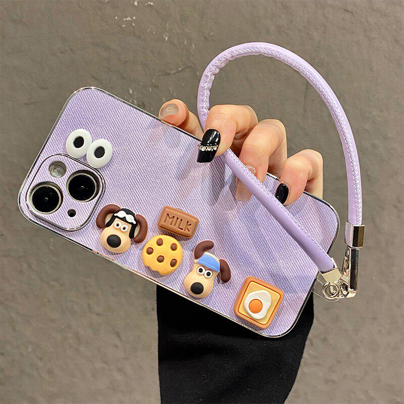 手机壳硅胶紫色牛仔纹立体卡通饼