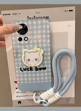 奶蓝格子适用华为nova12pro手机壳novo11ultra立体nowa10z猫咪nove9se指环扣8挂绳7i活力版6卡通5z硅胶4e3i女