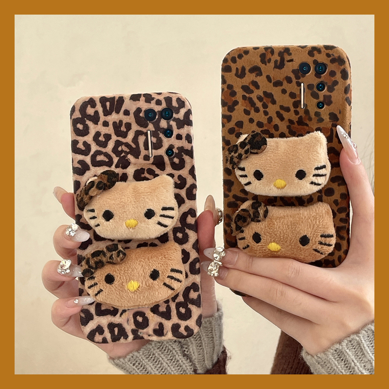 棕色豹纹kt猫适用坚果pro3手机壳pro2凯蒂猫pro2s立体r2秋冬季r1硅胶por毛绒毛茸茸全包防摔暖手呆萌卡通可爱