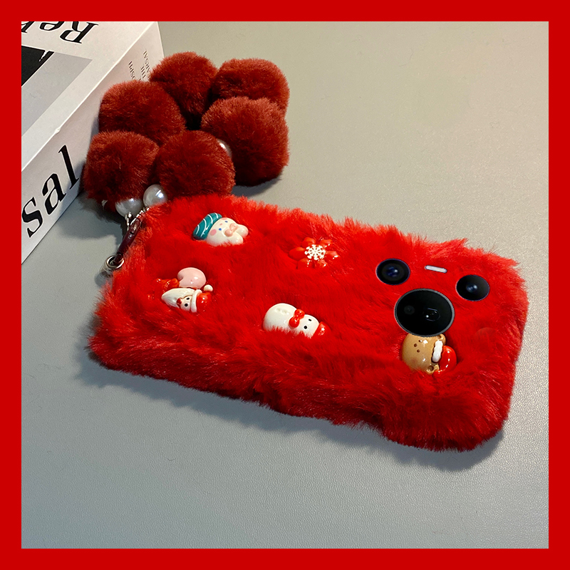 雪人小熊兔子适用华为pura80pro+手机壳pura70ultra毛球p60art挂链40por+十p30毛绒p20秋冬季p10plus卡通立体