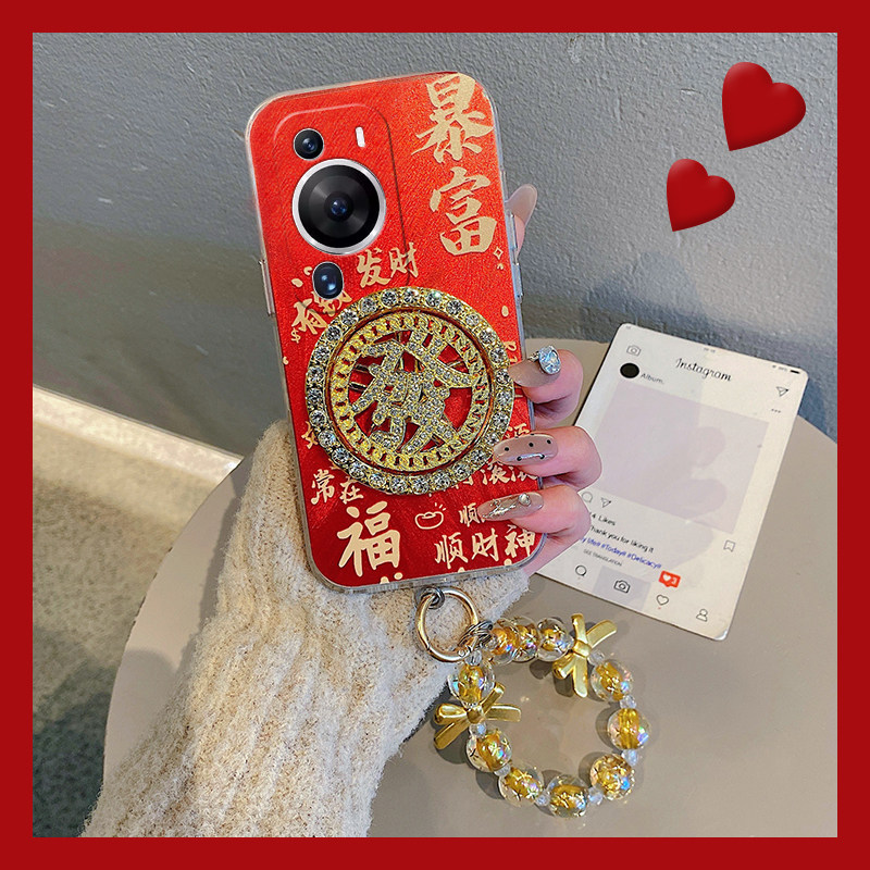 新年发财暴富适用华为畅享70pro手机壳60x可旋转优畅享50plus支架20se蛇年10e畅想z挂链9e本命年5g麦芒9硅胶8