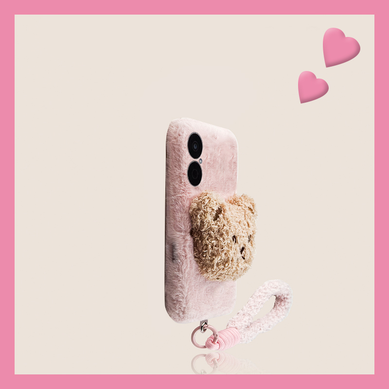 棕色呆萌小熊适用华为畅享70pro手机壳60x尼龙绳优畅享50plus立体20se秋冬季0e畅想z毛绒9e毛茸茸5g麦芒9/2软