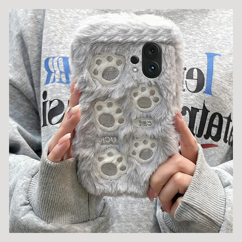 刺绣猫爪适用vivos30promini手机壳s20保暖s19pro冬天s17t秋冬季s16e毛绒t1卡通s15s12s10s9s7s1可爱暖手硅胶