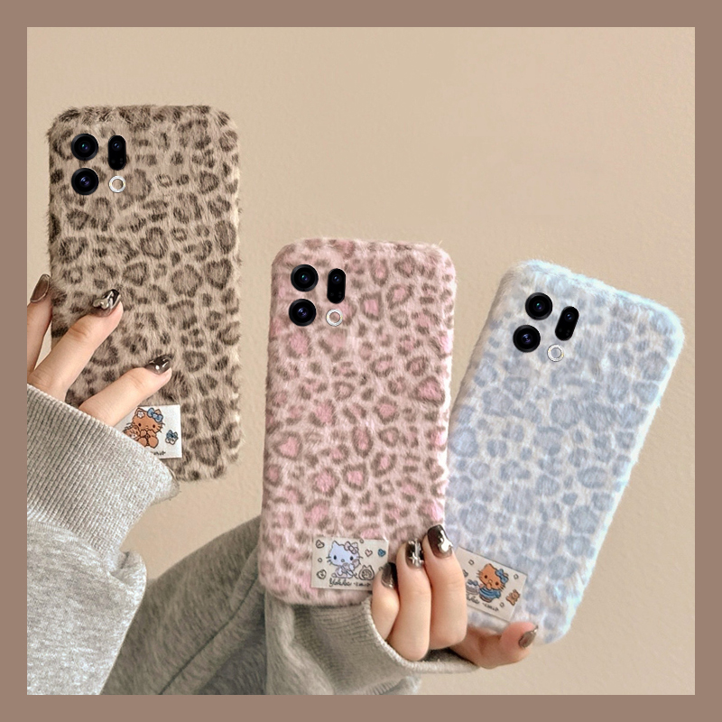 豹纹凯蒂猫贴纸适用oppofindx9plus手机壳fondx8卡通x50pro可爱k12x秋冬季x7毛绒x6por软ultra/x5/x3/realme