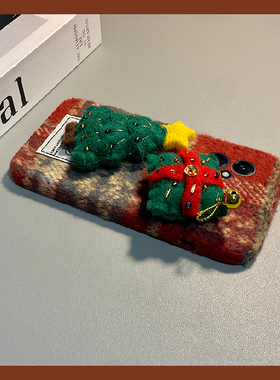 ins风格子圣诞树适用华为荣耀500手机壳400pro红色300ultra绒布200lite毛绒100秋冬90十80se软x70i/x60i/50se