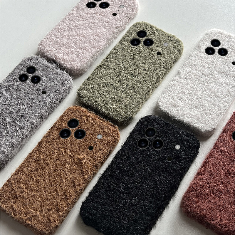 绒布简约纯色适用苹果17air手机壳iphone16promax复古风15plus保暖14秋冬13mini迷你12毛绒11冬天xr8/7xsmax6