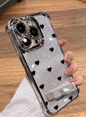 满屏黑色爱心适用oppoa97手机壳a96立体a93s支架a72简约a53闪粉a58x日韩a57四角a56防摔a55新款a32硅胶a11x软