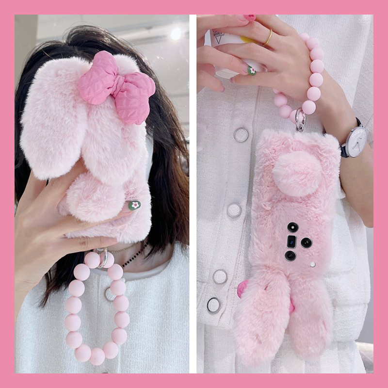 粉色蝴蝶结兔子适用oppofindx8手机壳真我x50pro立体k12x挂链x7秋冬季realme斜挎findx6pro毛茸茸ultra/x5/x3