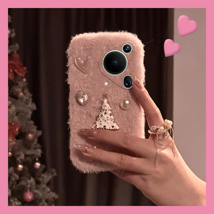 小香风圣诞树适用华为pura70pro手机壳p60art粉色p50e立体p40por+十p30暖手p20毛绒绒p10plus秋冬季p9硅胶女p