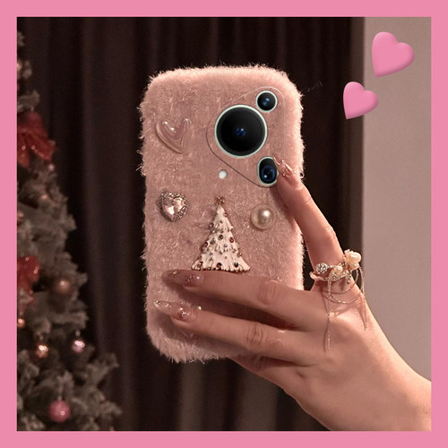 小香风圣诞树适用华为pura70pro手机壳p60art粉色p50e立体p40por+十p30暖手p20毛绒绒p10plus秋冬季p9硅胶女p