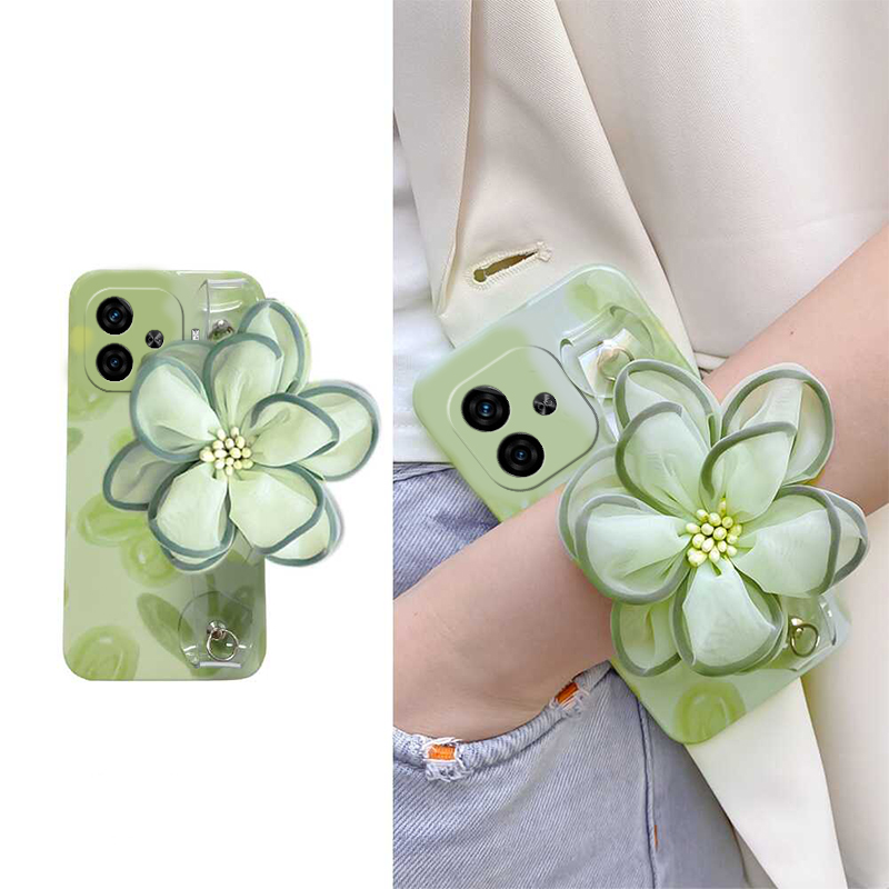 绿色花朵适用vivoiqooz9x手机壳iqooz9turbo腕带z8x立体z7i斜挎z6x硅胶z5软壳z3小清新vivo斜跨iq00夏日可背