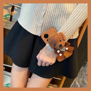 毛绒泰迪熊适用华为nova12pro手机壳novo11ultra立体nowa10z腕带nove9se日韩8趣味7i活力版6少女心5z硅胶4e3i