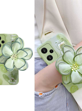 绿色花朵适用小米红米note13pro手机壳12turbo腕带11tpro立体10por斜挎9硅胶8软壳7小清新n0te斜跨redmi+夏日
