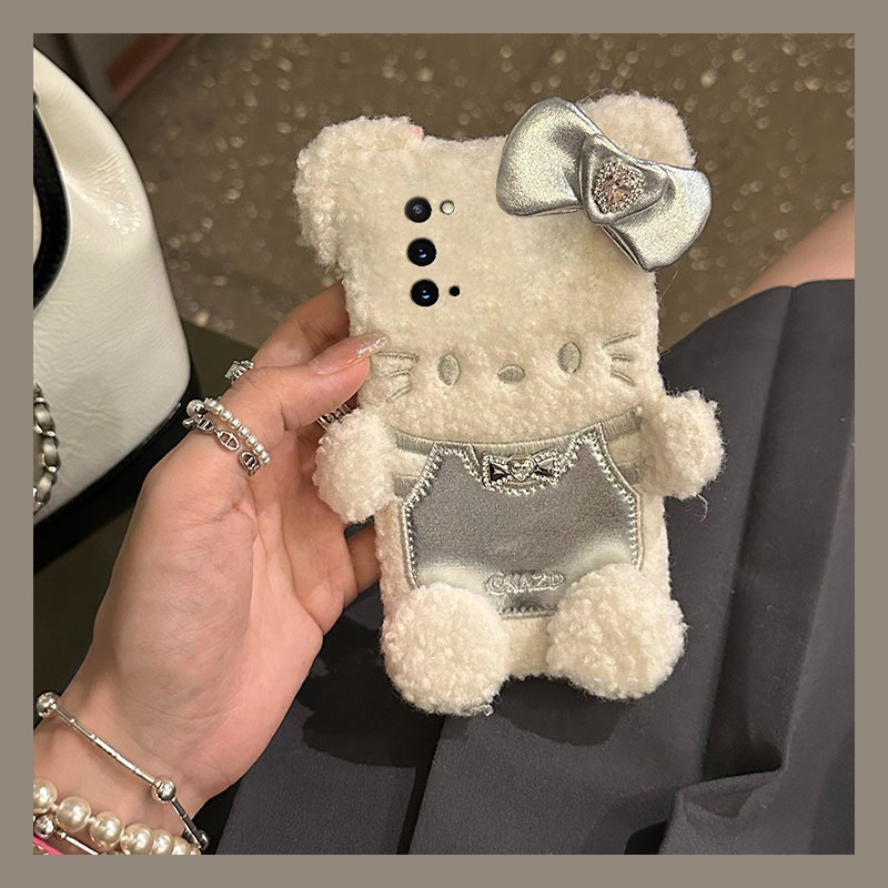 银色背带裤kt猫适用三星a90手机壳a80卡通a70s凯蒂猫a50秋冬季a30毛绒a20毛茸茸a10软a52/a8s/galaxy/a53/f52