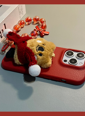 圣诞围巾小熊适用oppoa97手机壳a96立体a93s挂链a92s红色a72秋冬a53仿皮a58x皮纹a57毛绒a56卡通a55软a32/a36