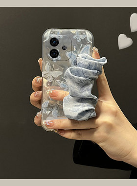 蓝色蝴蝶丝巾适用vivoiqooz8x手机壳iqooz7x腕带z7i可背z6x硅胶z5软壳u5x小众u3x个性z3z1x创意u1x夏天vivo女