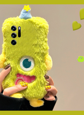 刺绣独眼怪兽适用oppofindn3flip手机壳findn2flip绿色n3卡通n2秋冬季findn折叠屏毛绒oppo毛茸茸0pp0立体硬