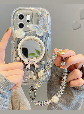 立体滴胶蝴蝶适用opporeno14手机壳reon14pro珍珠por少女心十四韩系0ppo镜子oppo硅胶镜面日韩补妆镜新款软壳