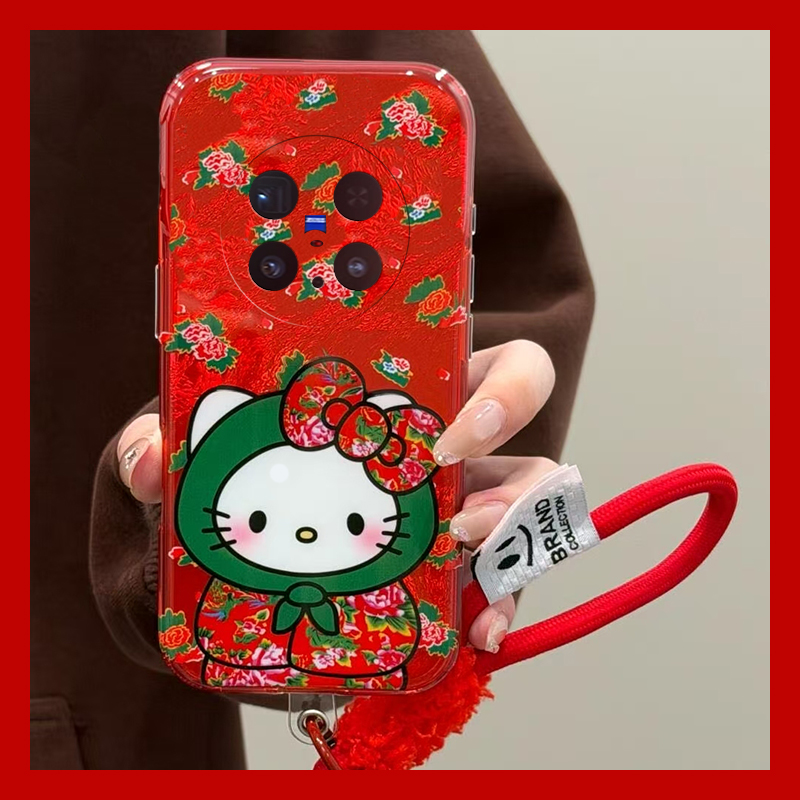 2026棉袄kt猫适用vivox300手机壳x200红色x100pro+新年x100ultra挂绳x90s凯蒂猫t2s/x80s/x70/x60+十vivo卡通