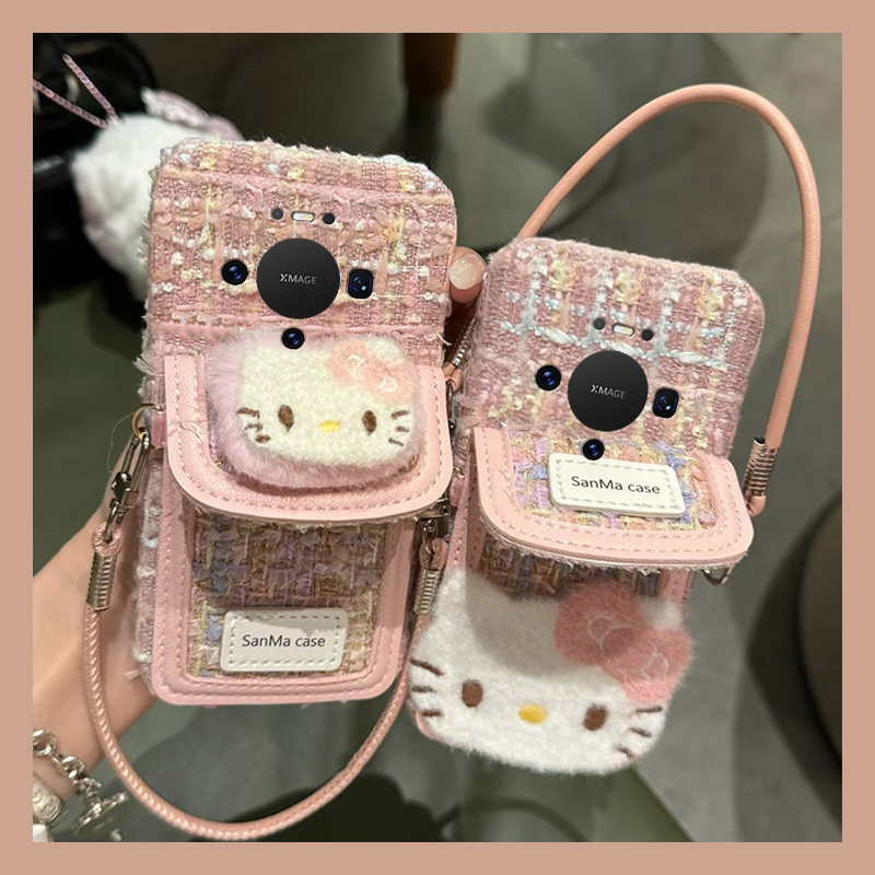 粉色凯蒂猫卡包适用华为mate80pro+手机壳meta80promax卡通80rs非凡大师挂绳80gts秋冬季十硅胶huawei毛茸茸p