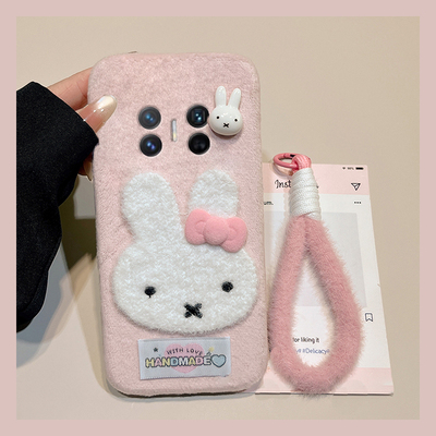 粉色可爱米菲兔适用华为magicv3手机壳magicvs2立体p50手绳pockets秋冬季matexs2毛绒x5折叠屏x3冬天ocket2硬