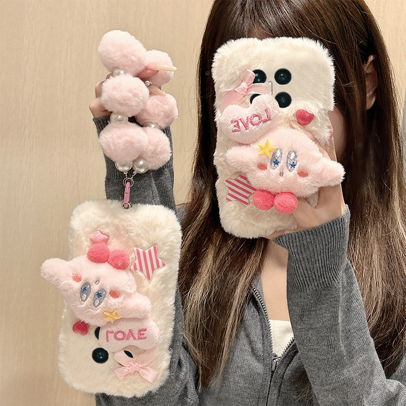 可爱星之卡比适用华为matex7手机壳metax7典藏版卡通立体折叠屏挂绳七秋冬季折叠毛绒绒huawei硬壳手提毛茸茸