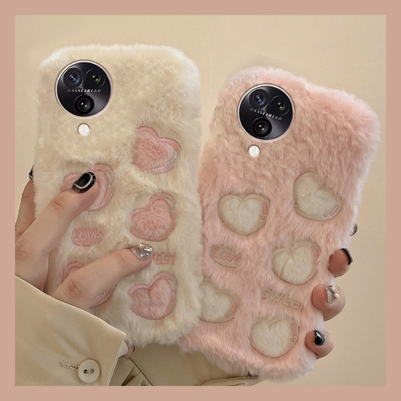 毛茸茸毛绒绒秋冬季刺绣桃子手机壳