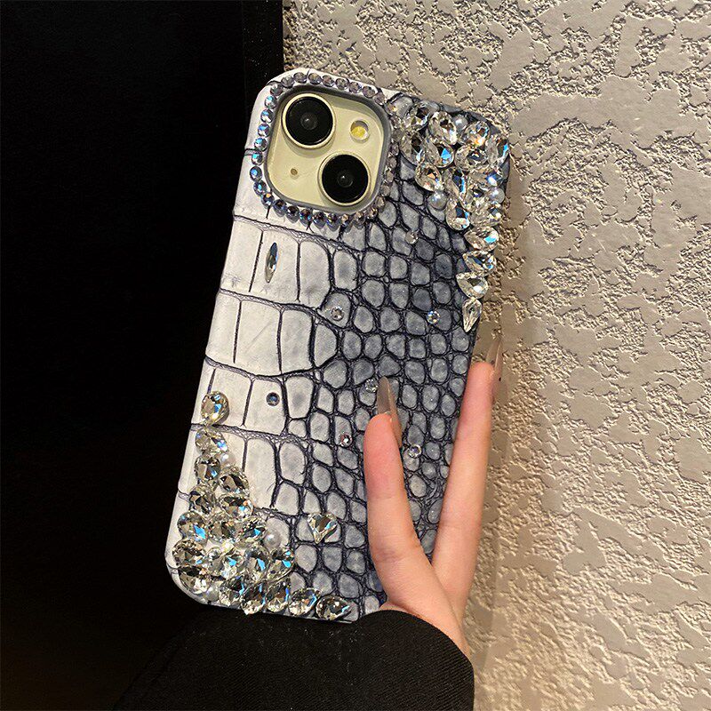 水墨晕染黑色鳄鱼纹适用小米红米note11t手机壳noto9t奢华pocom8水钻pocox7pro钻石m6立体x5por软f4/f3/f2/mi