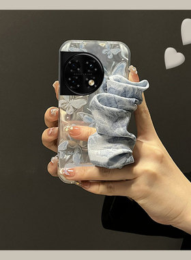 蓝色蝴蝶丝巾适用oppo一加12手机壳ace3腕带2pro斜挎2v可背11硅胶9rt软壳8t小众7tpro个性6t夏天1+oneplus女