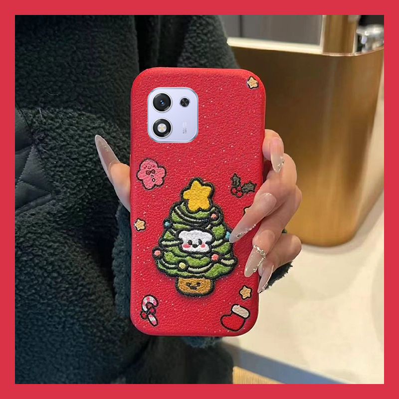 ins风刺绣圣诞树适用华为荣耀magic8pro手机壳mgaic7新年x70i红色x60por皮纹x50gt仿皮x40畅玩60plus软play9t
