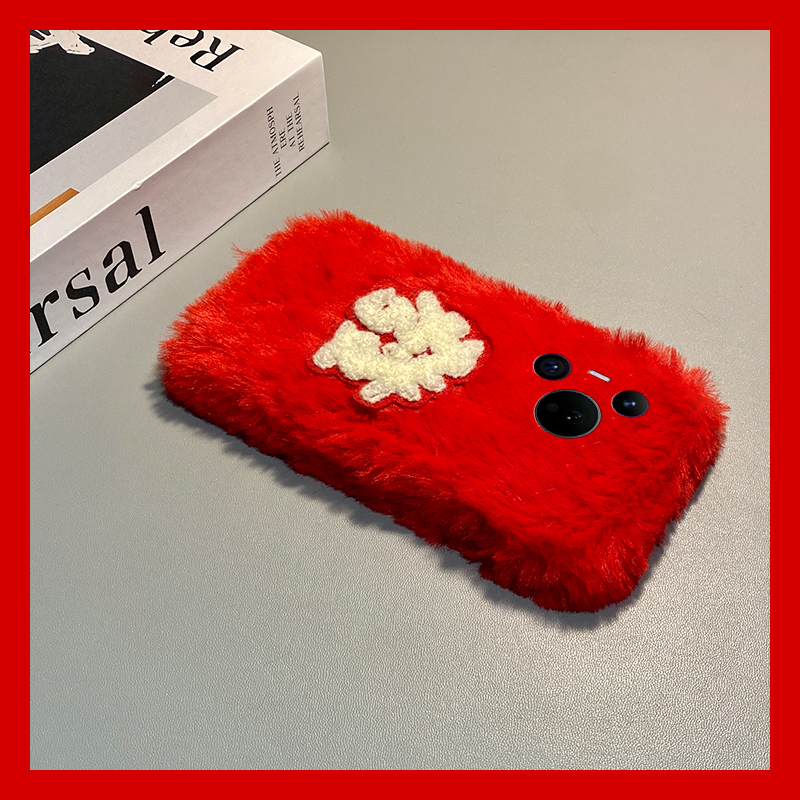 2026刺绣发财适用华为pura80pro+手机壳pura70ultra红色p60art新年40por+十p30毛绒p20秋冬季p10plus潮牌立体