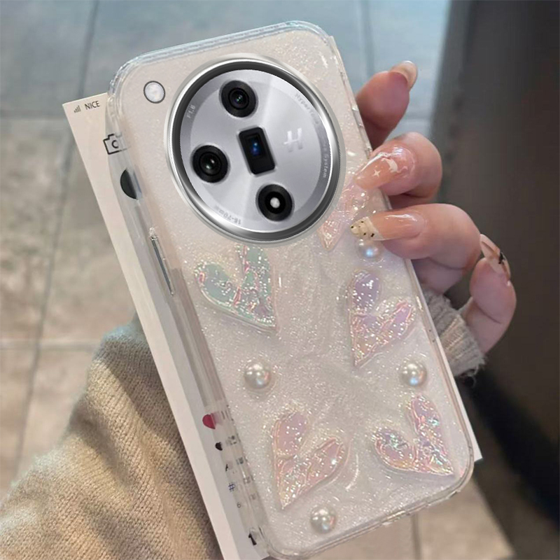 珍珠爱心适用oppofindx8pro手机壳fondx7ultra立体k12x滴胶k11日韩5g闪粉0ppo高级感oppo韩系小众硅胶超仙软p