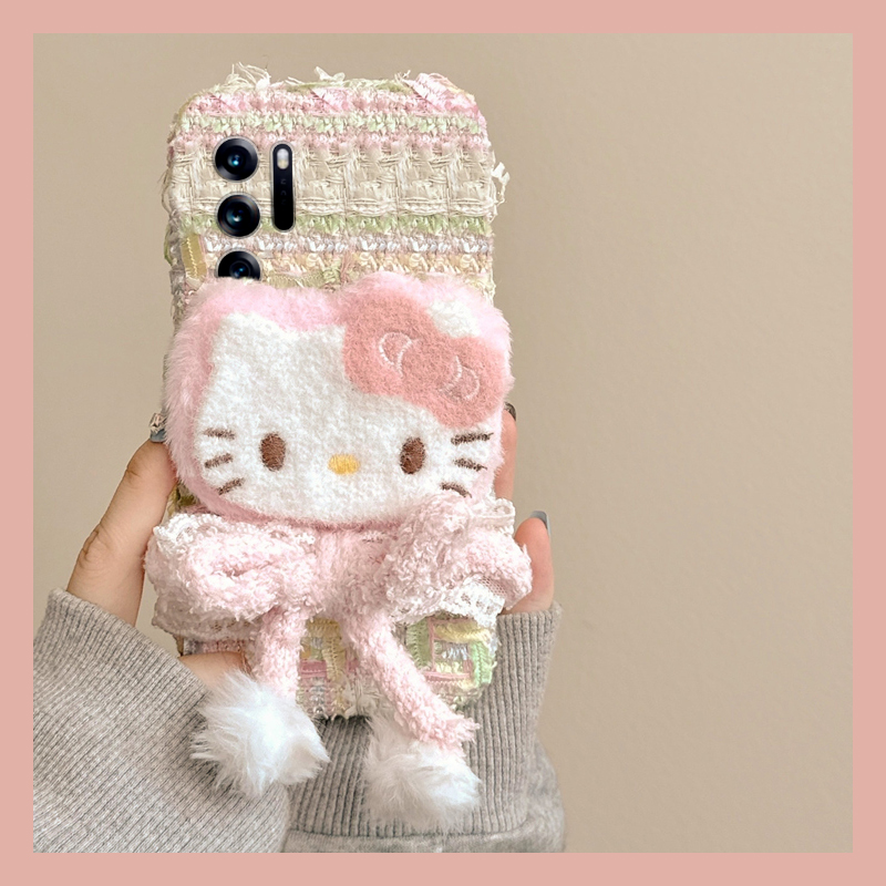 粉色蝴蝶结kt猫适用oppofindn3flip手机壳findn2flip可爱n3呆萌n2秋冬季findn折叠屏毛绒oppo毛茸茸0pp0卡通