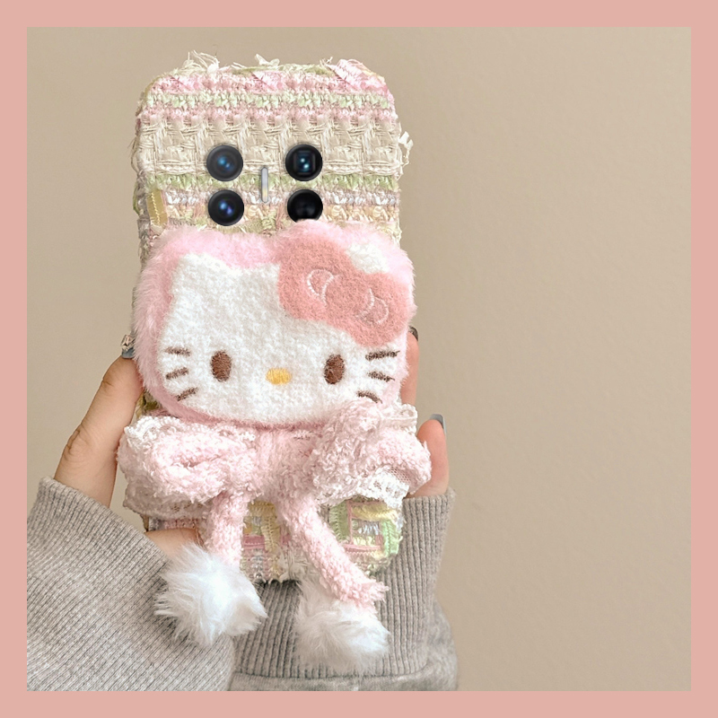 粉色蝴蝶结kt猫适用华为magicv3手机壳magicvs2可爱p50呆萌pockets秋冬季matexs2毛绒x5折叠屏x3卡通ocket2硬