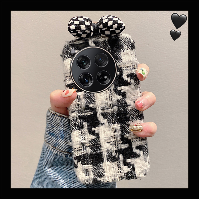 秋冬季复古格子蝴蝶结绒布毛绒手机壳