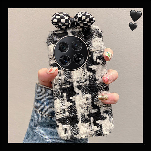 秋冬季复古格子蝴蝶结绒布毛绒手机壳