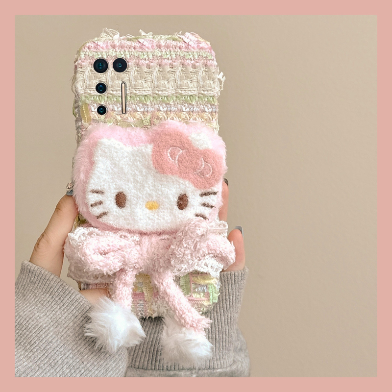 粉色蝴蝶结kt猫适用坚果pro3手机壳pro2可爱pro2s呆萌r2秋冬季r1硅胶por毛绒毛茸茸全包防摔暖手绒布卡通立体