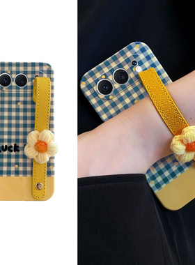 ins风针织花朵适用华为荣耀500手机壳500pro腕带五百蓝色por格纹huawei立体honor液态硅胶新款手提全包防摔软