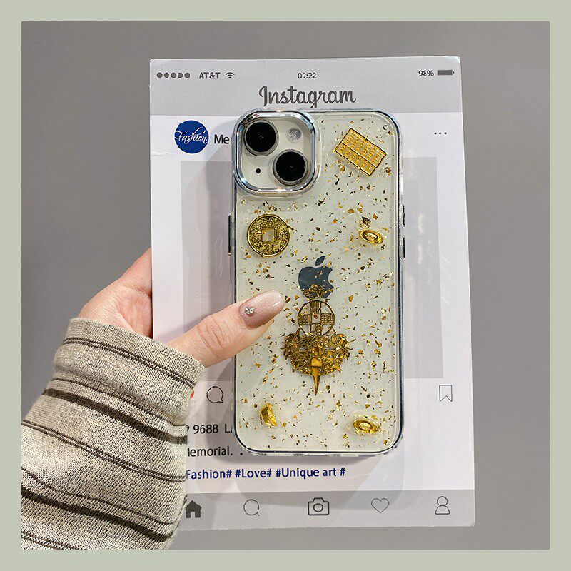 手机壳滴胶金箔卡通立体貔貅铜钱