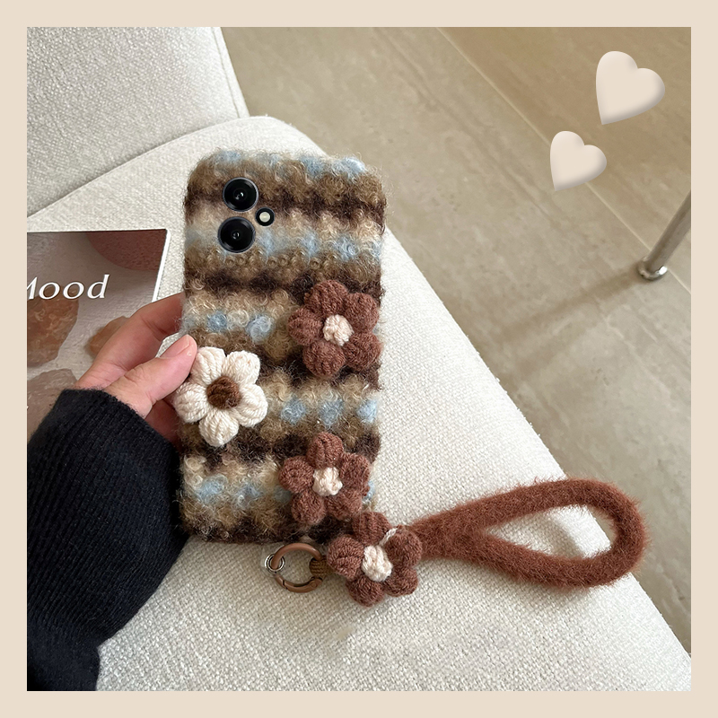 ins风针织花朵适用华为荣耀400pro手机壳300ultra撞色200lite条纹100秋冬90毛绒80se挂绳x70i立体60i+十50se