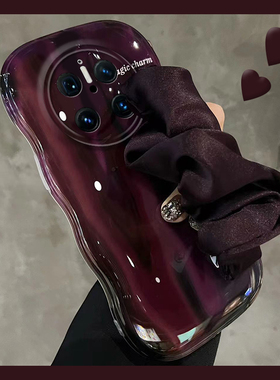 高级感紫色适用华为mate70手机壳meta70pro+丝巾70air褶皱por腕带十日韩huawei新款简约手提全包防摔硅胶韩系