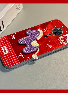 紫色刺绣小马适用美图m8机壳m8s卡通t8新年t8s红色t9立体v6马年硅胶全包防摔冰川纹新款本命年喜庆透明软壳女