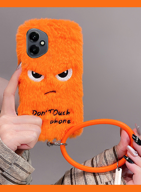 橙色生气表情适用华为荣耀400pro手机壳300ultra斜挎200lite可背100秋冬季90毛绒80se硅胶x70i手环60i+十50se