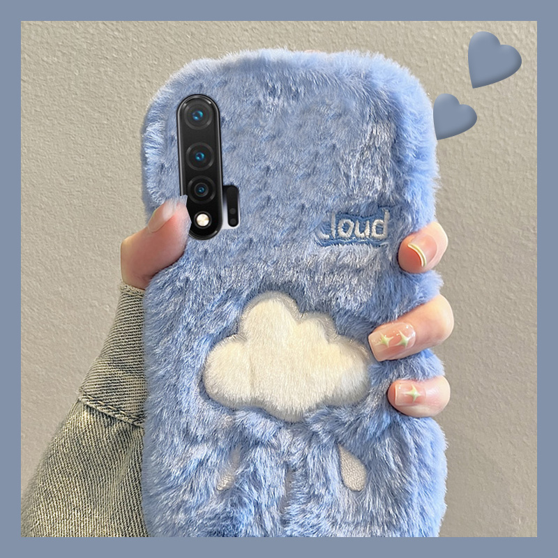 毛绒绒毛茸茸蓝色刺绣白云手机壳
