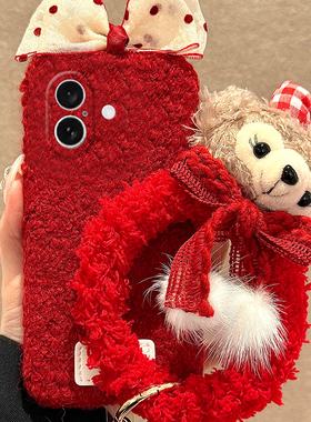 蝴蝶结雪莉玫适用苹果iPhone16promax手机壳15plus红色14挂绳13mini迷你1211毛绒绒xr8日韩7xsmax6硅胶5s/se3