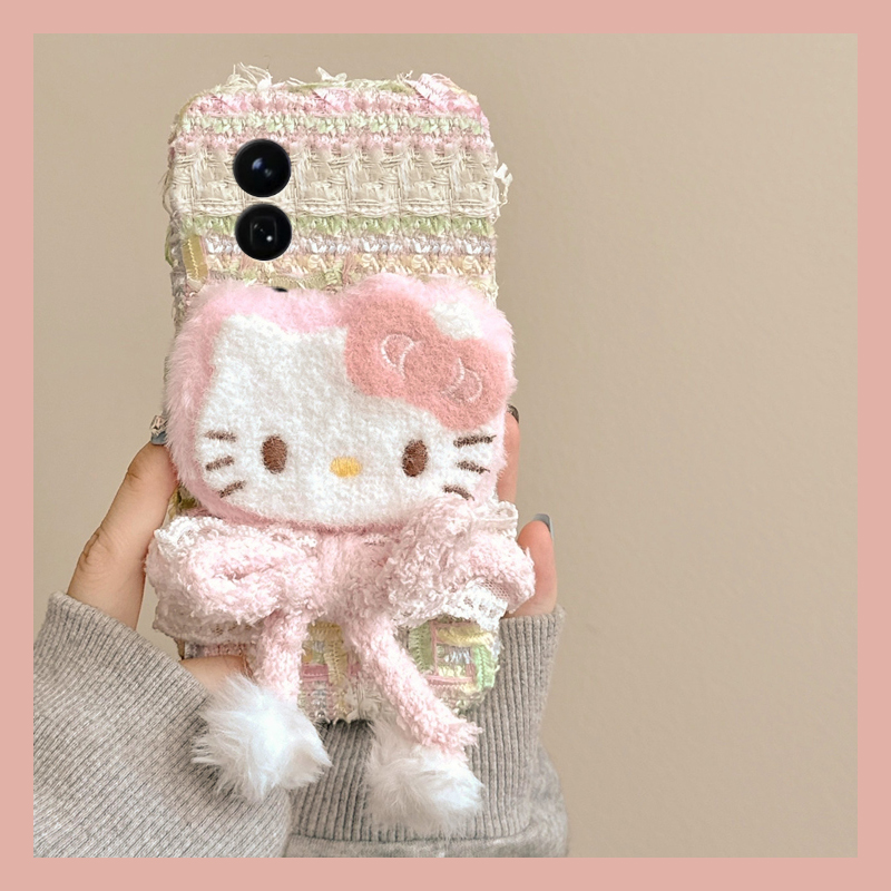 粉色蝴蝶结kt猫适用小米17手机壳15spro可爱14ultra毛绒13秋冬12spo卡通12x软11青春版10/mix4/8se/civi5/4/3