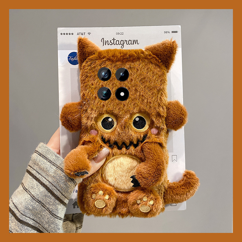 棕色小怪兽适用vivoiqoo15手机壳iqoo13pro斜挎12可背带11s秋冬季icoo10毛绒绒9卡通8毛茸茸7爱酷3可爱iq00软