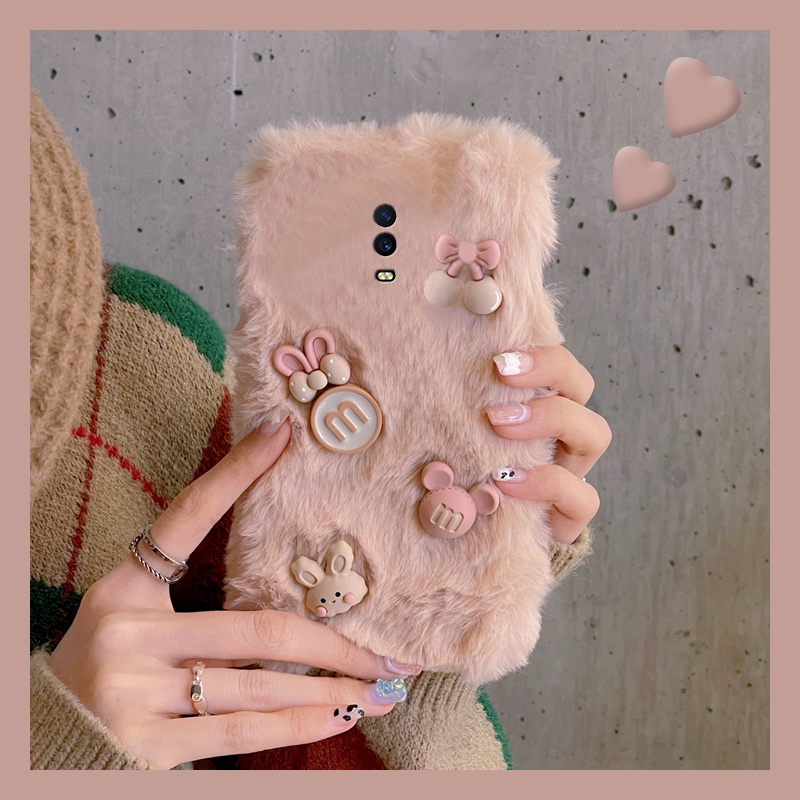 M豆樱桃兔子适用oppor17pro手机壳r15x梦境版r11splus立体r9s卡通r7plus毛绒绒r17女oppo毛毛0pp0硅胶毛茸茸p