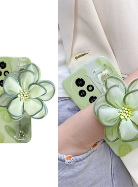 绿色花朵适用华为荣耀200lite手机壳100pro腕带honor90立体80se斜挎70硅胶60se小清新x50gt+x40i畅玩40plus女